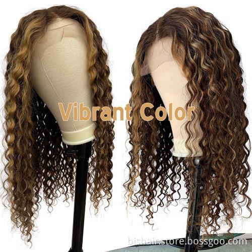 T-part lace front wig with baby hair water wave 4/27 Brazilian wave hair without glue bleaching knot 150% Desity 18 inches